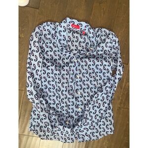 Altea Milano Womens Blue Paisley Button Down Shirt Made in Italy Cotton Size 44